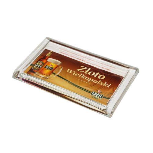 ÜVEG SZÖGLETES PÉNVISSZAADÓ TÁLCA 220X140X18 MM, A NYOMAT MÉRETE 186X105 MM