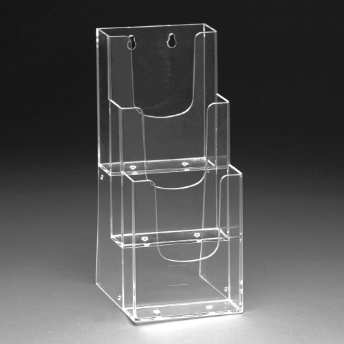 PLASTIČNI DRŽAČ BROŠURA 3X1/3 A4P SA OTVORIMA ZA ZIDNO POSTAVLJANJE, DIMENZIJE OSNOVE 107X31 MM