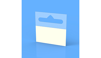 Hang tab with semi-rigid adhesive surface