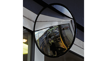 Circular mirror with convex surface and adjustable arm