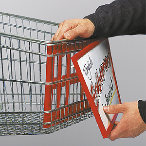 BASKET DISPLAY FOR SHOPPING TROLLEYS, A4L, WITH CLIP FIXING