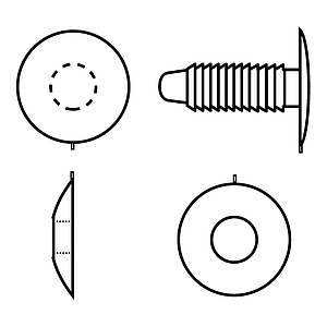 PLASTIC RIVET WITH FLAT BUTTON D 15 MM FOR FASTENING 15 MM MATERIALS THICKNESS