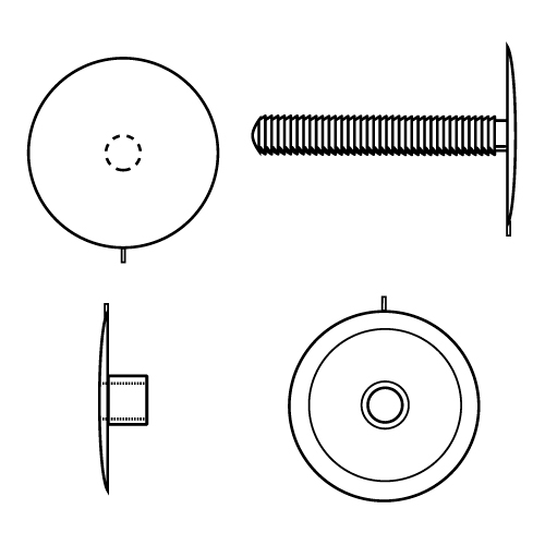 PLASTIC RIVET WITH CURVED BUTTON FOR FASTENING BETWEEN 6-38 MM MATERIALS THICKNESS