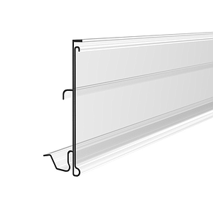 CLIP-ON SCANNING RAIL, 52X1000 MM, FOR TEGOMETALL SHELVES WITH ADMISSION FOR DOUBLE LABELING AND NAIL GRIP