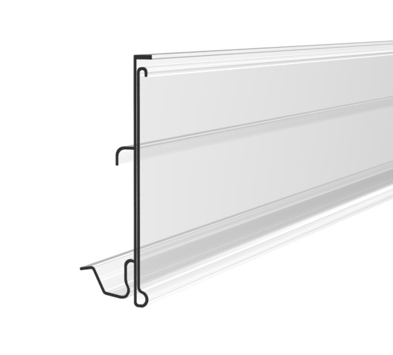 CLIP-ON SCANNING RAIL, 52X1000 MM, FOR TEGOMETALL SHELVES WITH ADMISSION FOR DOUBLE LABELING AND NAIL GRIP