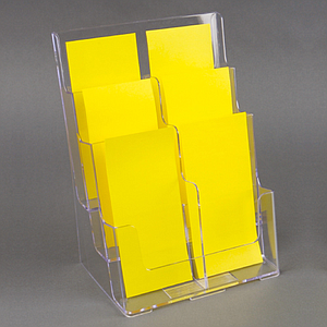 PLASTIC LEAFLET DISPENSER WITH 3 TIERS AND 6 1/3A4P POCKETS, WITH HOLES FOR MOUNTING WALL, USABLE BASE DIMENSION 231x34 MM