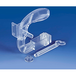 PLASTIC CLAMP HOLDER, 98X98 MM, 4 FRONTAL HOLES, FOR MAX 40 MM SHELF THICKNESS 