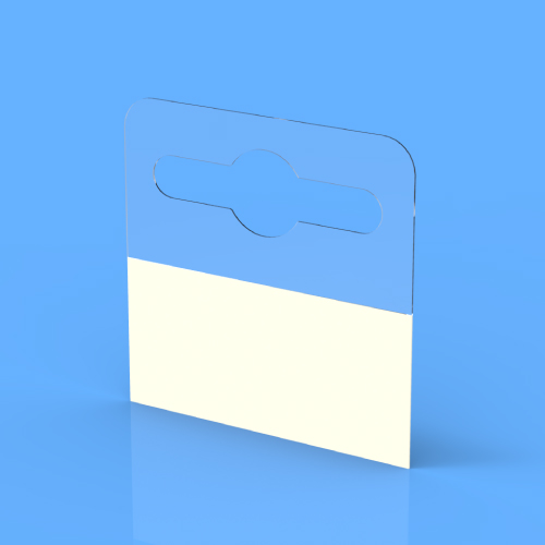RIGID HANG TAB, 41X43 MM, ADHESIVE SURFACE 17x43 HEIGHT, THICKNESS MATERIAL 350 MICRON APET 