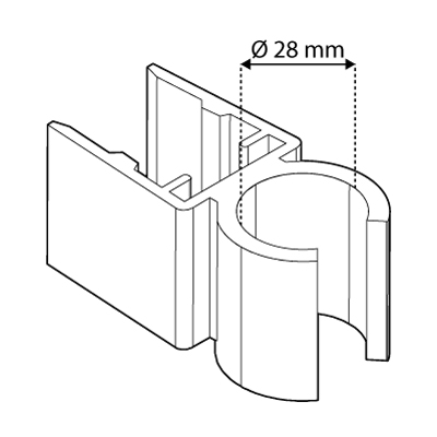BEFESTIGUNGSCLIP FÜR RAHMEN DER SERIE 500, FÜR TRAGESTÄBE MIT 28 MM DURCHMESSER