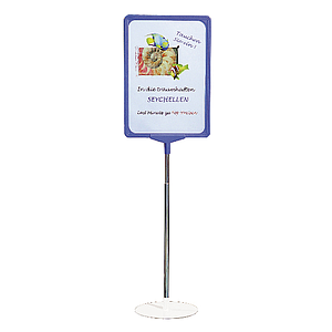 SHOWCARD STAND L, A5P FRAME, FIXED TUBE 310 MM, WHITE, BLACK OR GRAY BASE