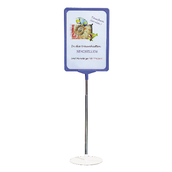 SHOWCARD STAND L, A3P FRAME, ADJUSTABLE TUBE 320-620 MM, WHITE, BLACK OR GRAY BASE