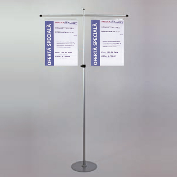 GALGEN PLAKATSTÄNDER MIT ZWEI QUERSTÄBEN IN JE 400 MM LÄNGE. JUSTIERBARER STAB 1000-1900 MM