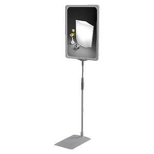 RAHMENDISPLAYSTÄNDER ECO, RECHTECKIGER FUSS, JUSTIERBARER STAB 320-620 MM, T-ADAPTER TRANSPARENT