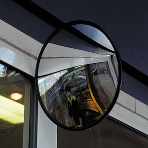 CIRCULAR MIRROR WITH CONVEX SURFACE AND ADJUSTABLE ARM, 300 MM DIAMETER
