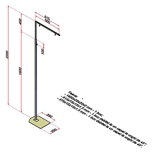 GALLOW SHOWCARD STAND, ONE ALUMINIUM GALLOW 600 MM, STEEL BASE 250X350 MM, METALIC TUBE 2200 MM, 2 HOOKS