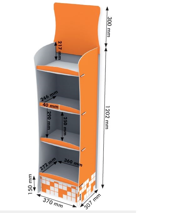 60 KG, HDF DISPLAY 307x370x1202+300 MM HEADER